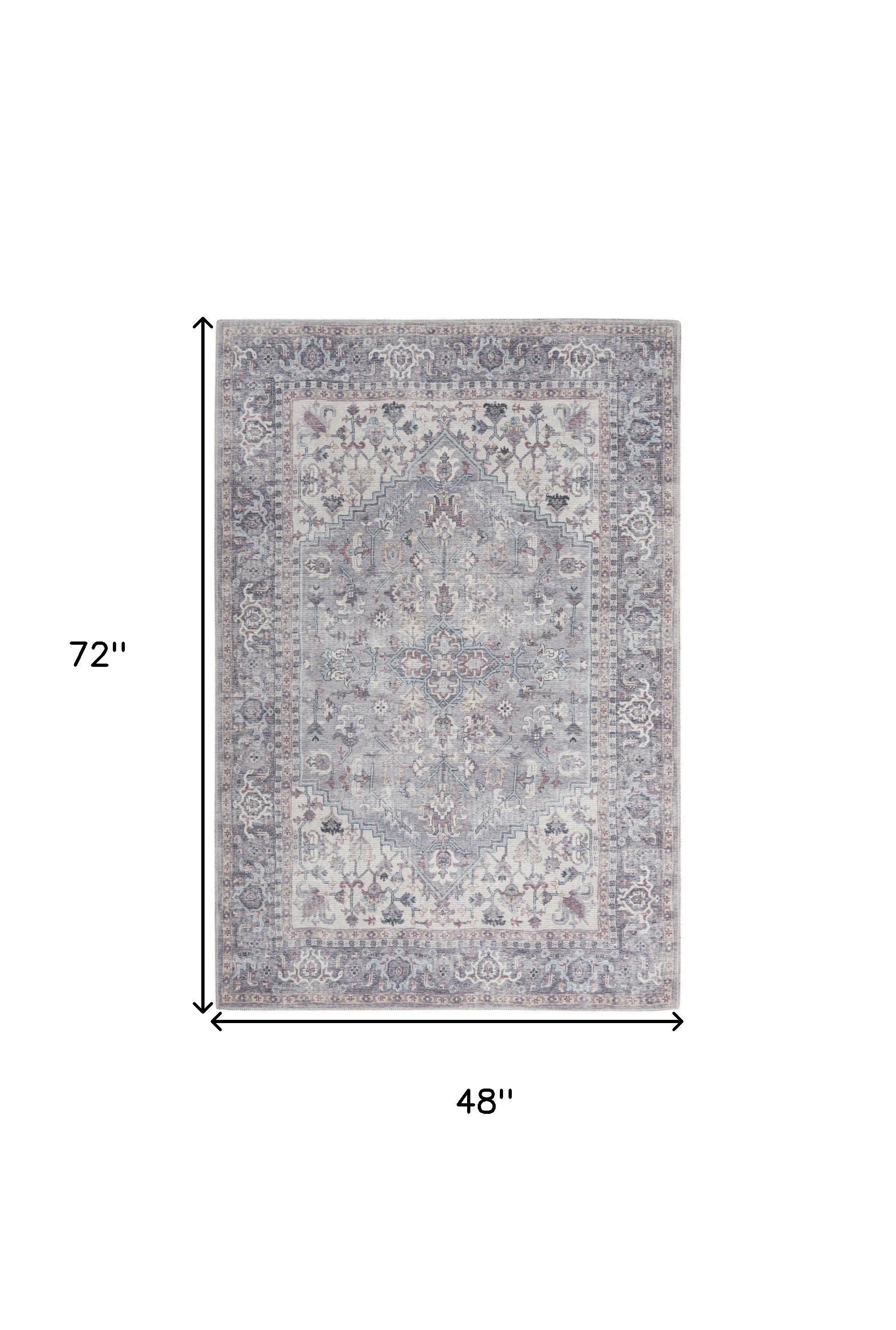 4" X 6" Grey Oriental Power Loom Distressed Washable Area Rug