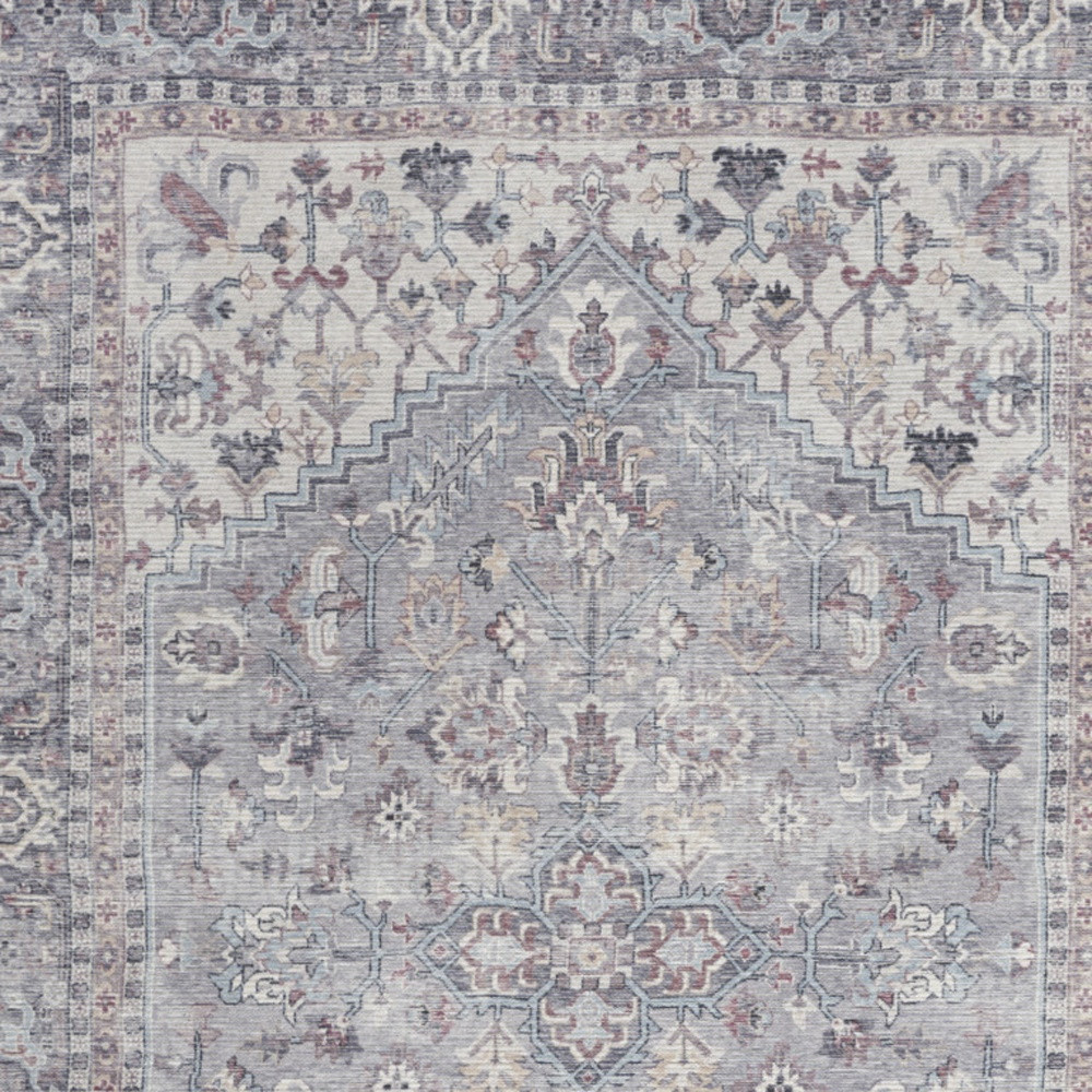 4" X 6" Grey Oriental Power Loom Distressed Washable Area Rug