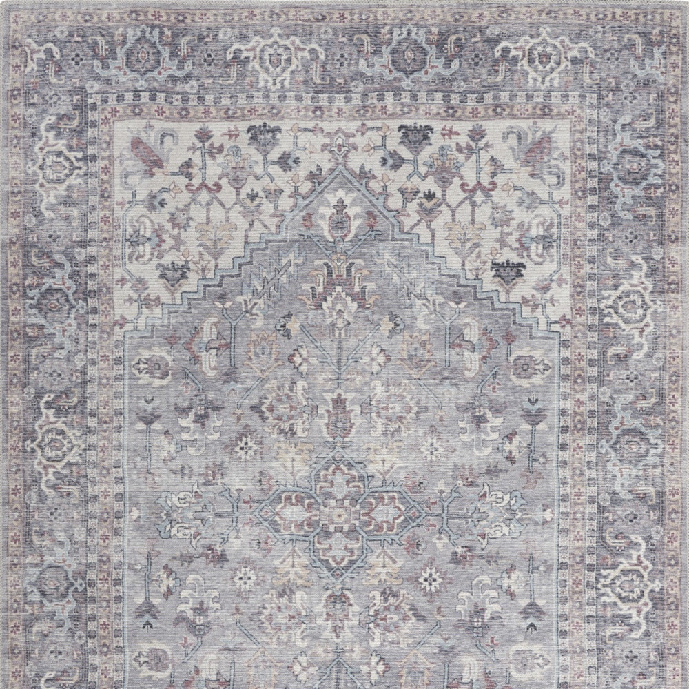 4" X 6" Grey Oriental Power Loom Distressed Washable Area Rug