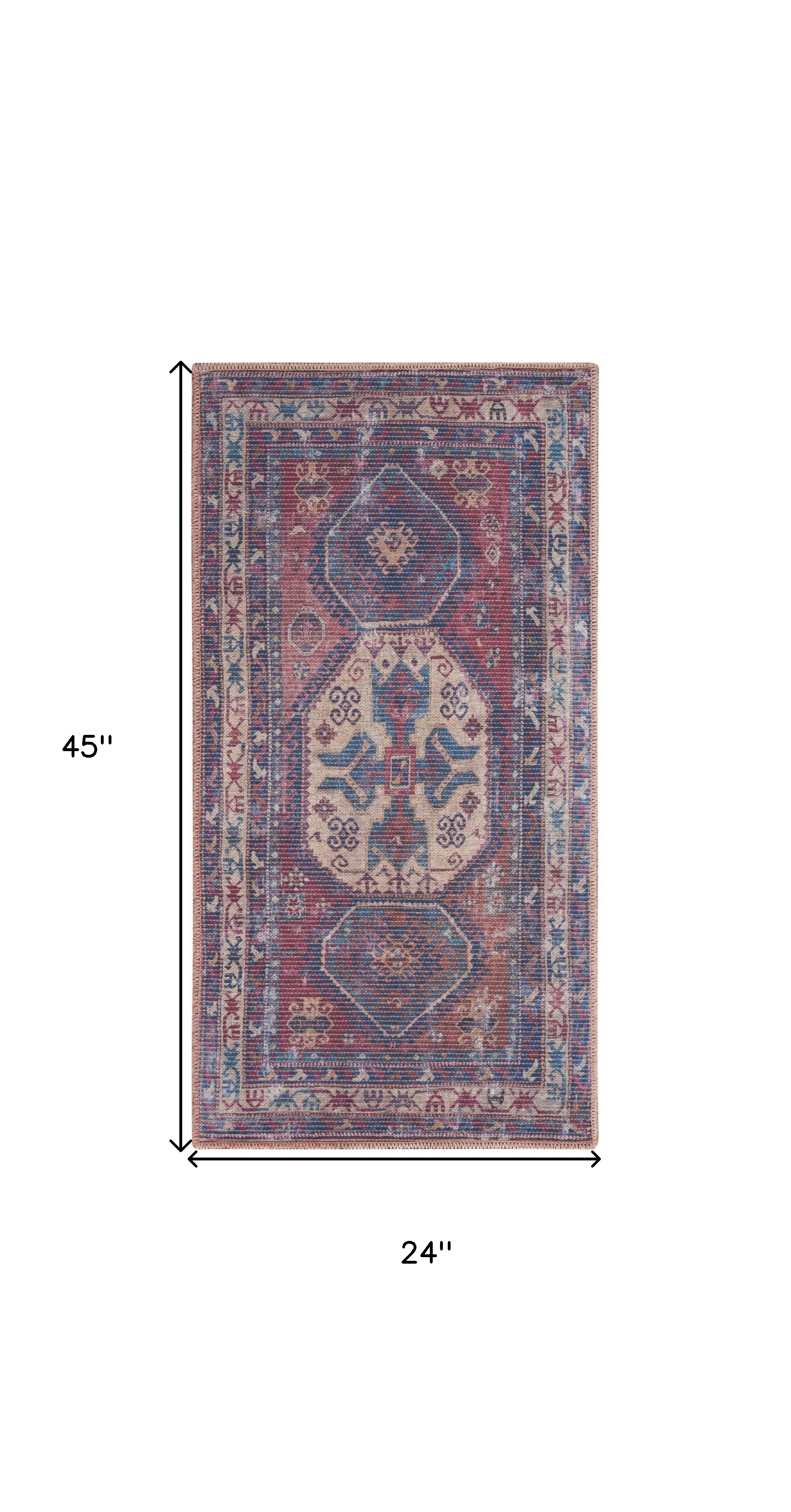 2" X 4" Red And Navy Oriental Power Loom Distressed Washable Area Rug
