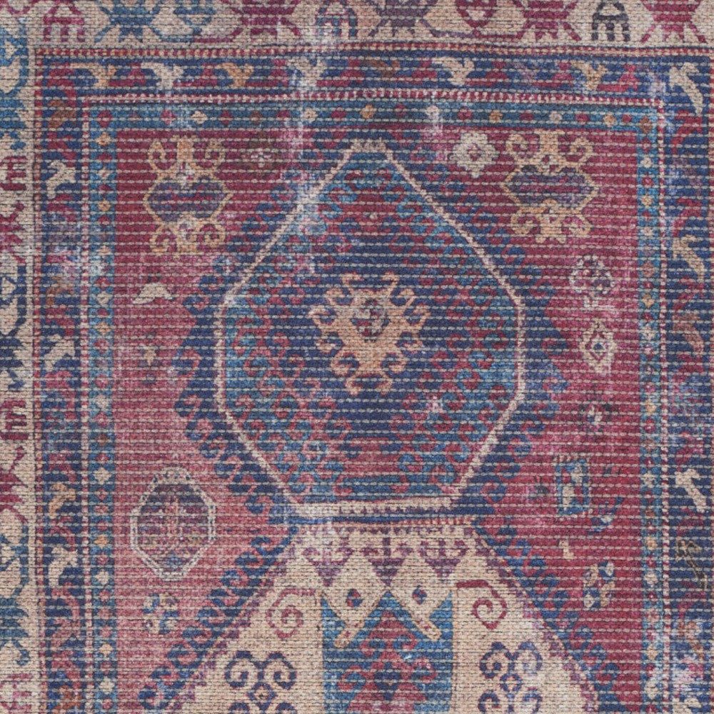 2 X 4 Red And Navy Oriental Power Loom Distressed Washable Area Rug
