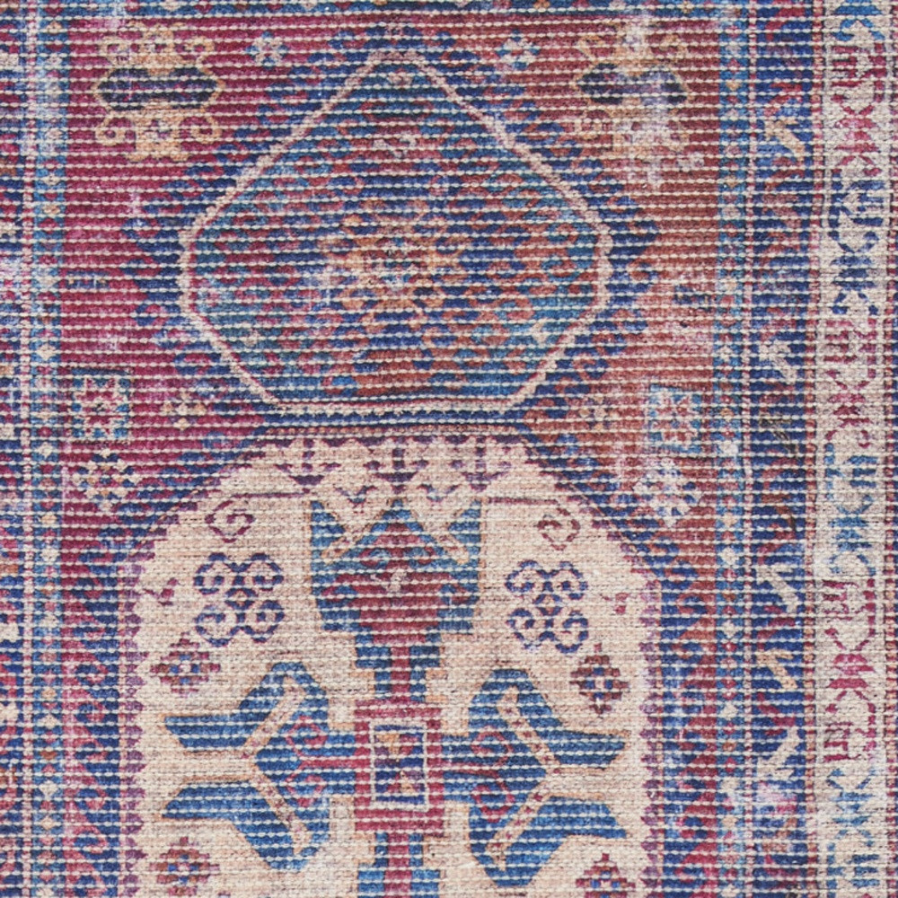 2" X 6" Red And Navy Oriental Power Loom Distressed Washable Runner Rug