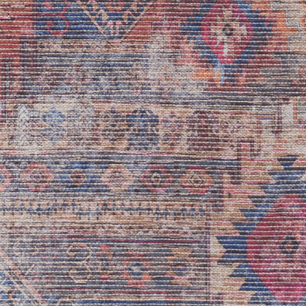 2" X 6" Red And Blue Southwestern Power Loom Distressed Washable Runner Rug