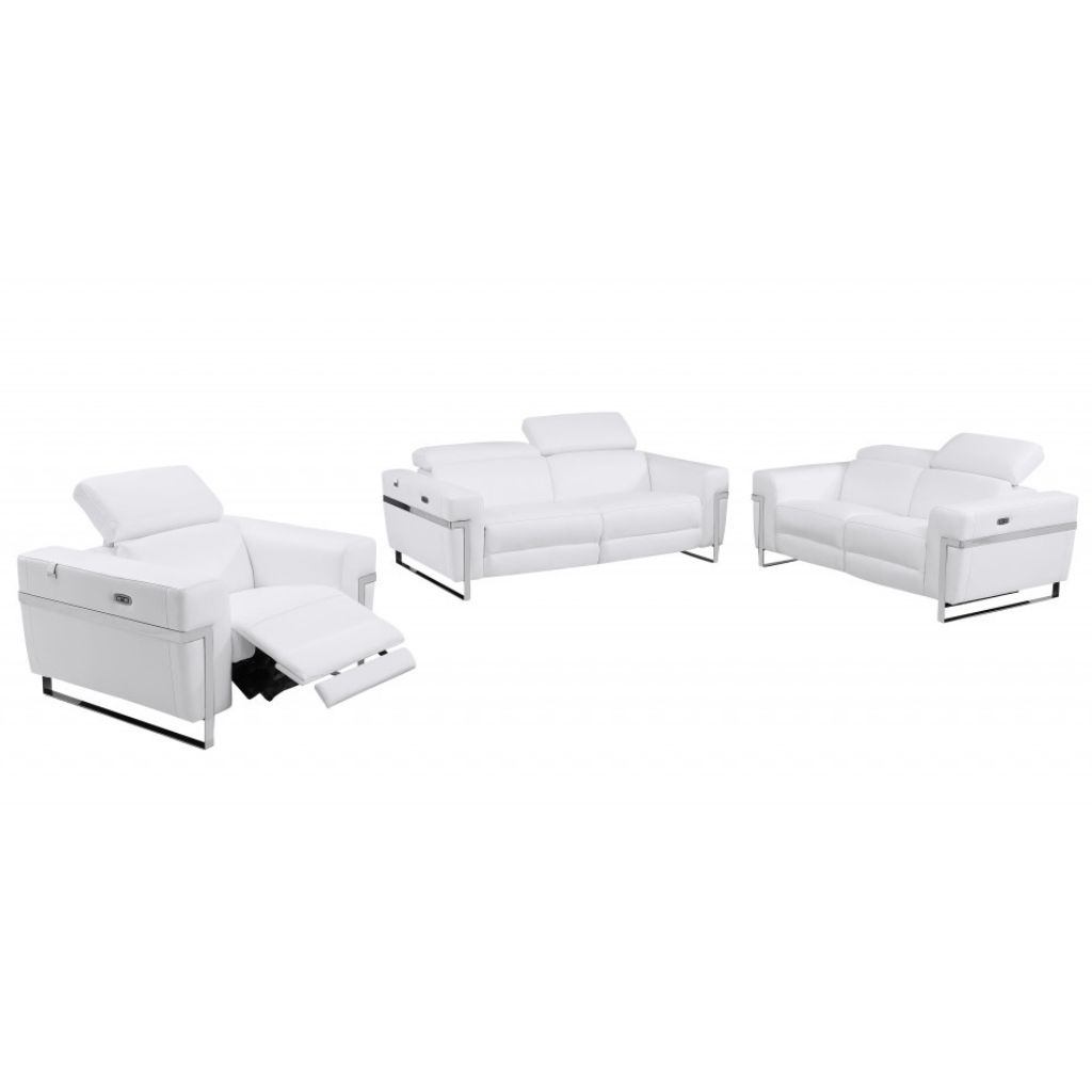 Three Piece Indoor White Italian Leather Six Person Seating Set-480874-1