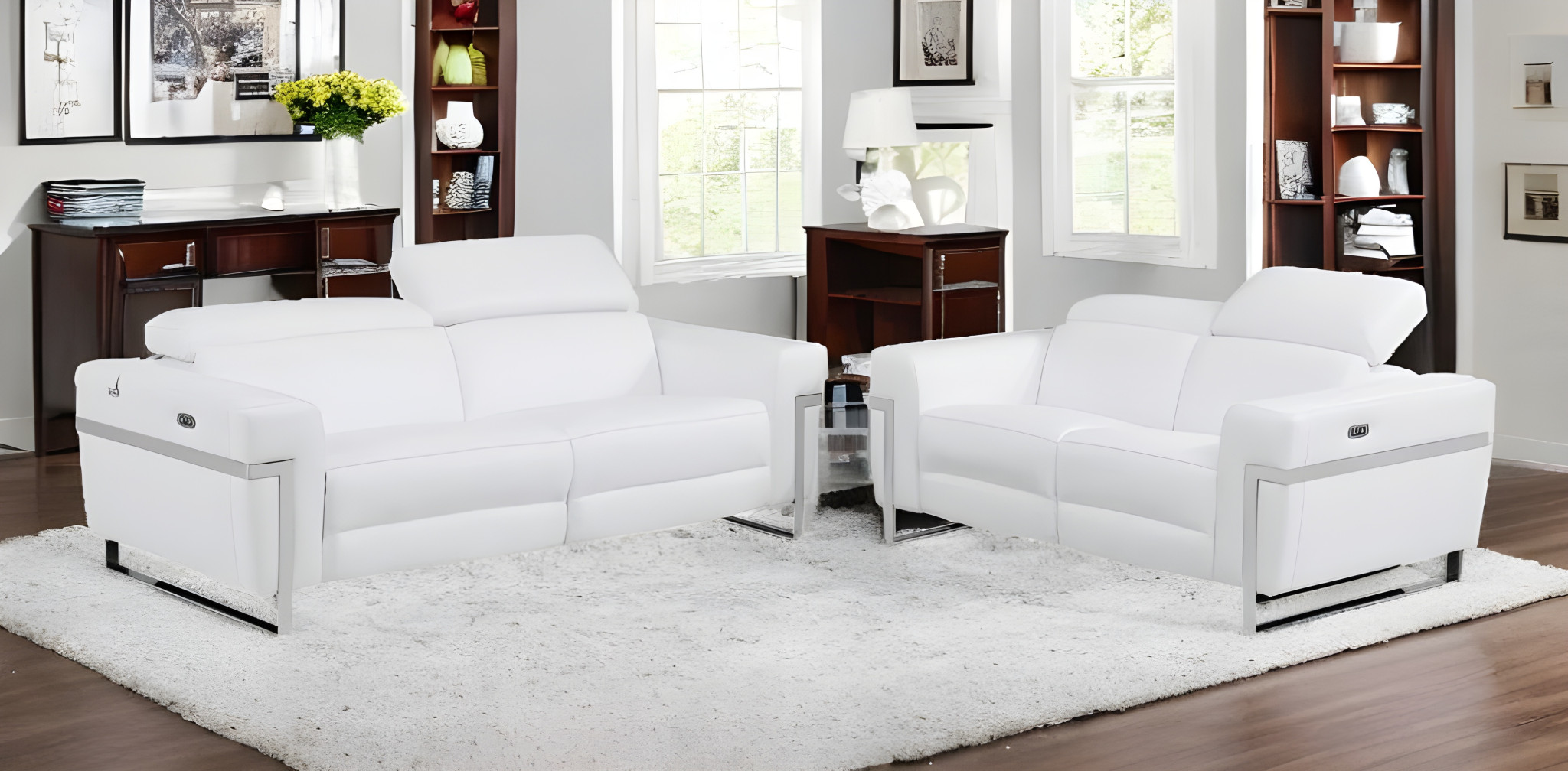 Two Piece Indoor White Italian Leather Five Person Seating Set-480875-1