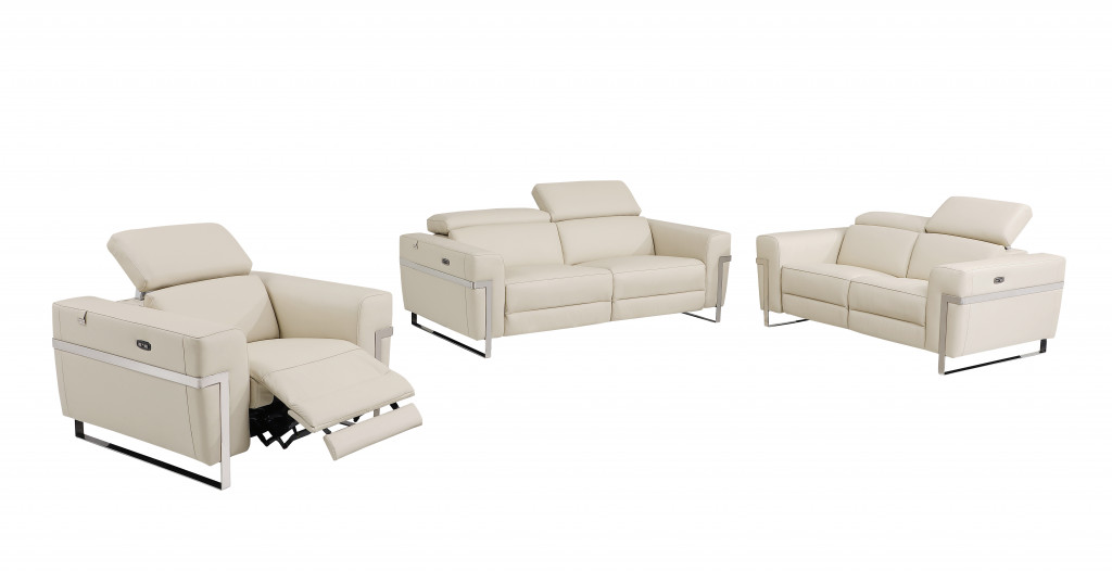 Three Piece Indoor Beige Italian Leather Six Person Seating Set-480876-1