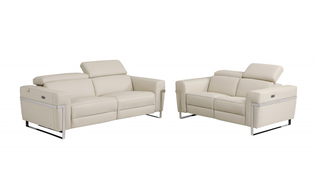 Two Piece Indoor Beige Italian Leather Five Person Seating Set-480877-1