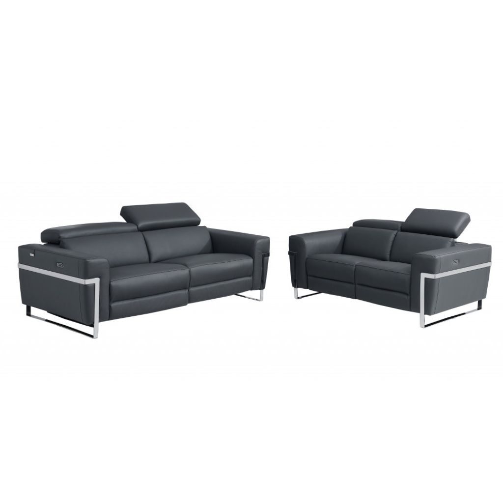 Two Piece Indoor Dark Gray Italian Leather Five Person Seating Set-480879-1