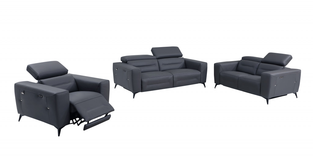 Three Piece Indoor Dark Gray Italian Leather Six Person Seating Set-480882-1