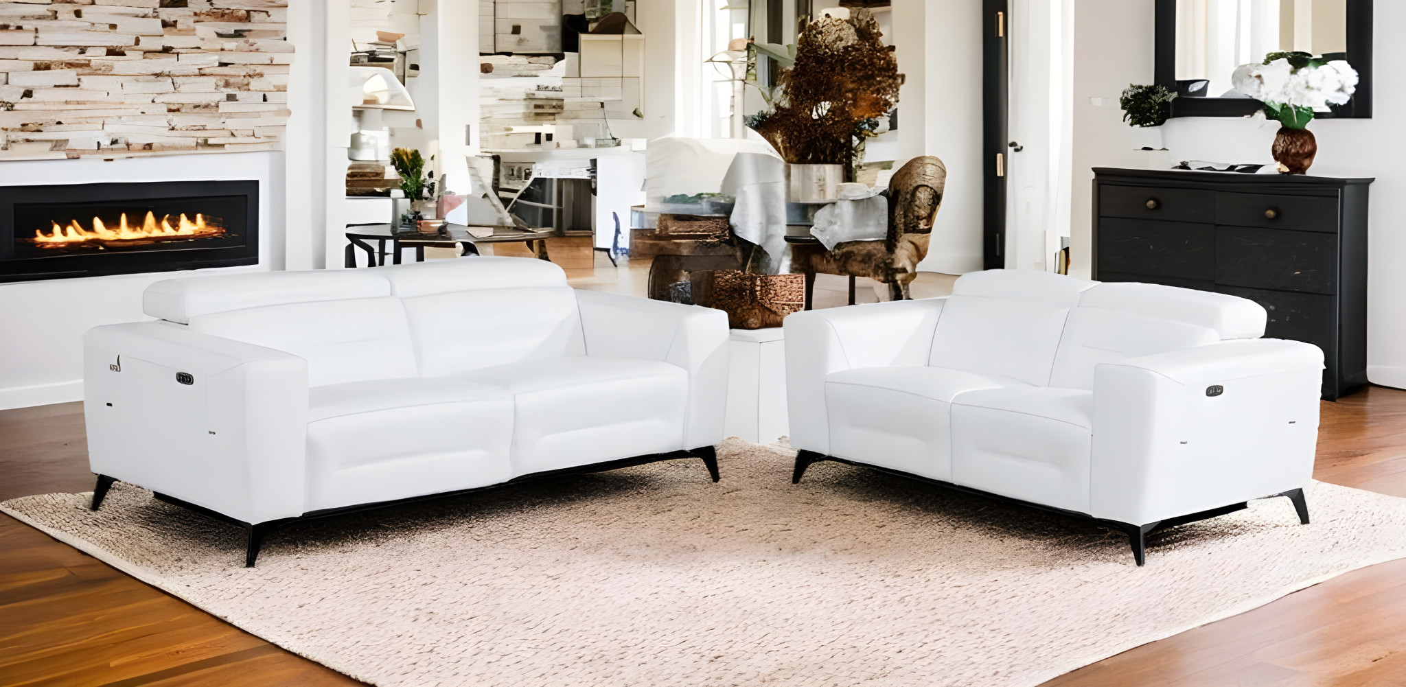 Two Piece Indoor White Italian Leather Five Person Seating Set-480885-1