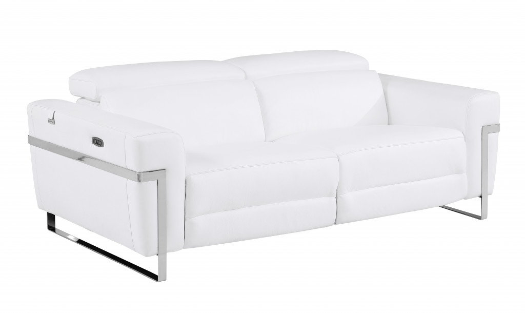 83" White And Silver Italian Leather Reclining USB Sofa-482207-1