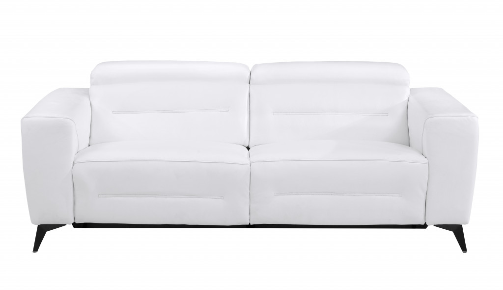 83" White Italian Leather USB Sofa With Silver Legs-482210-1