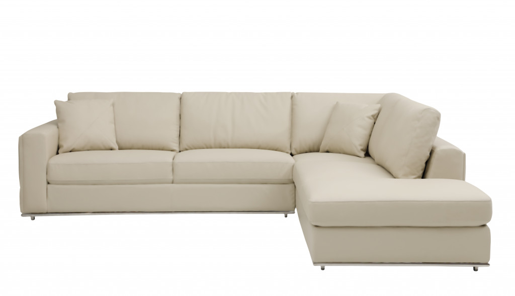 Beige Italian Leather Reclining L Shaped Two Piece Corner Sectional-482254-1