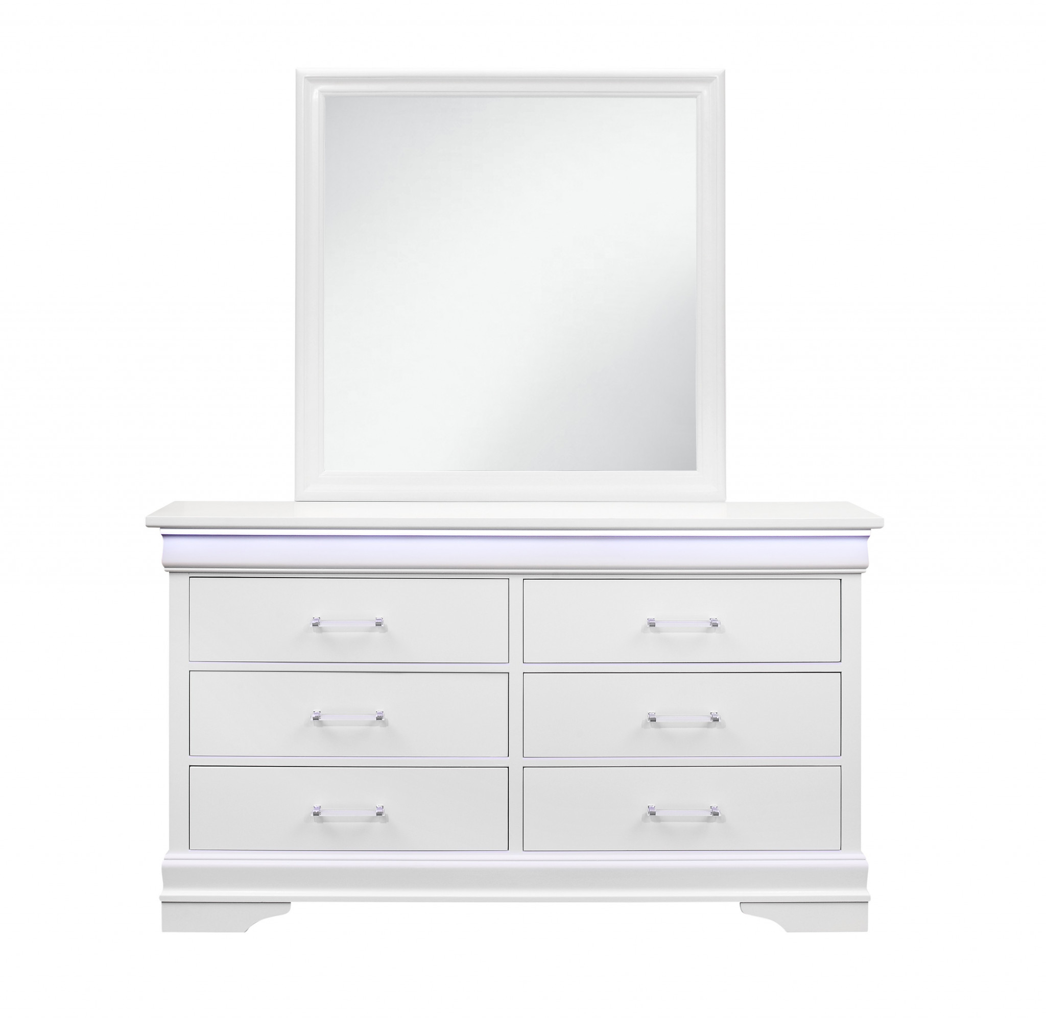 59" White Solid Wood Six Drawer Double Dresser with LED-482391-1