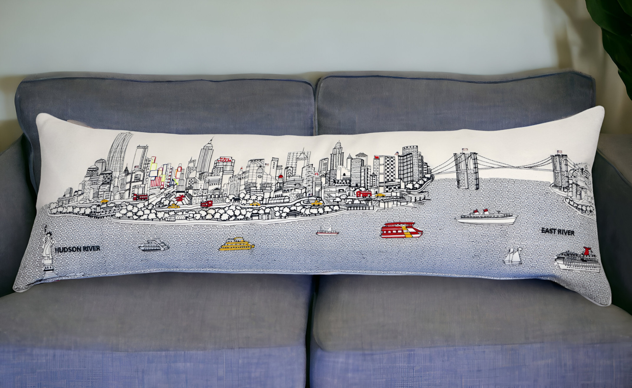 46" White NYC Daylight Skyline Lumbar Decorative Pillow
