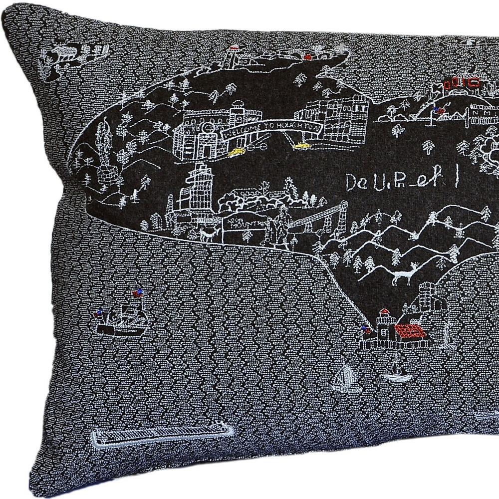 14" X 24" Black Gray and White Hometown Pride Wool Lumbar Throw Pillow