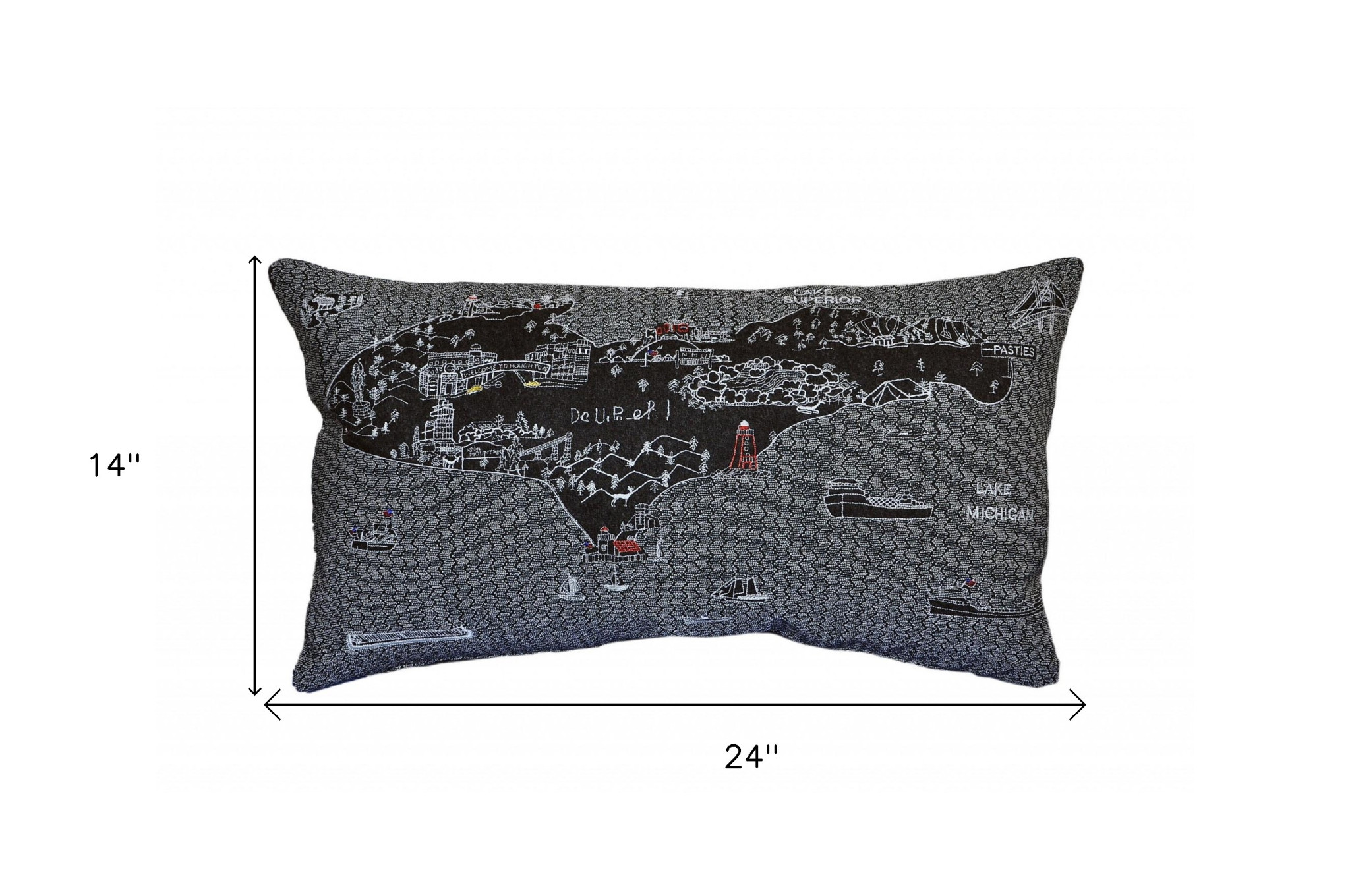 14" X 24" Black Gray and White Hometown Pride Wool Lumbar Throw Pillow