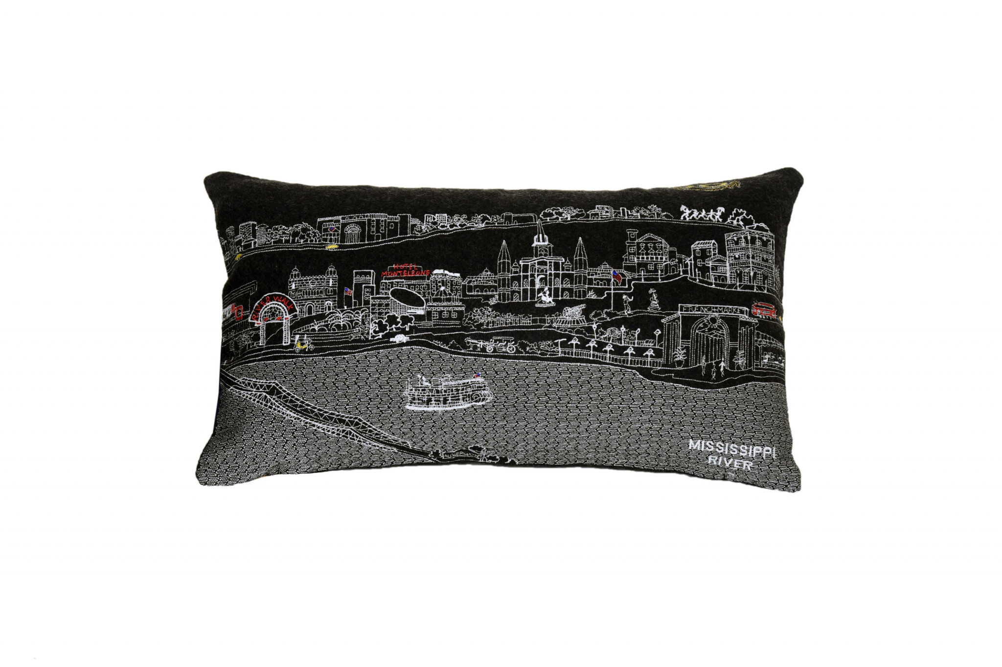 14" X 24" Black Gray and White Hometown Pride Wool Lumbar Throw Pillow