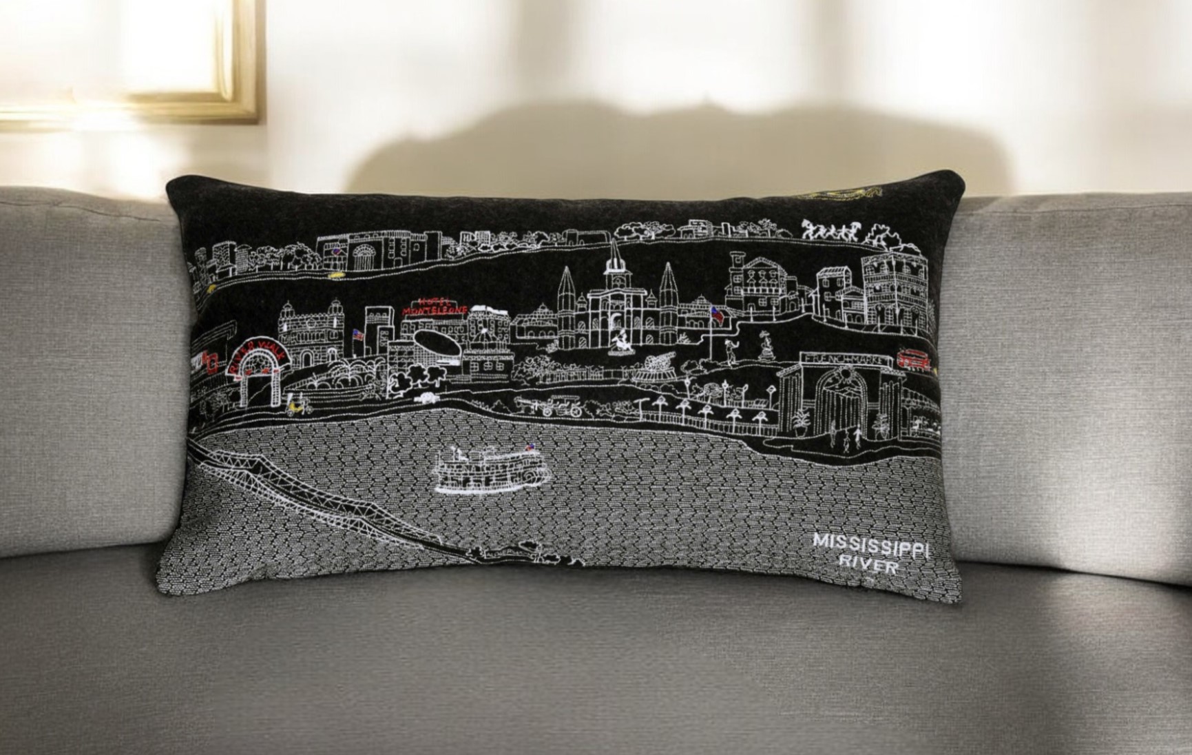 14" X 24" Black Gray and White Hometown Pride Wool Lumbar Throw Pillow