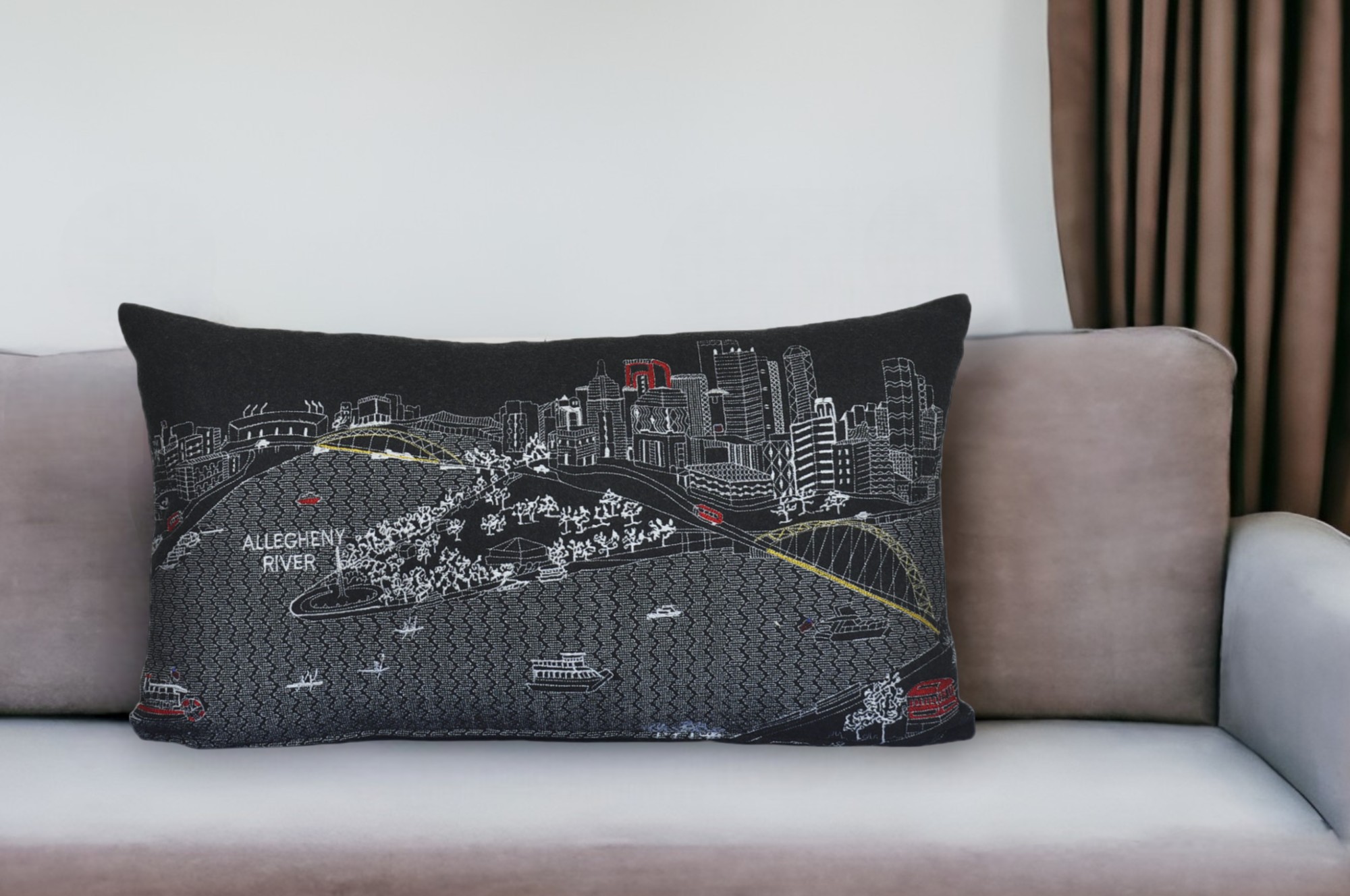 14" X 24" Black Gray and White Hometown Pride Wool Lumbar Throw Pillow