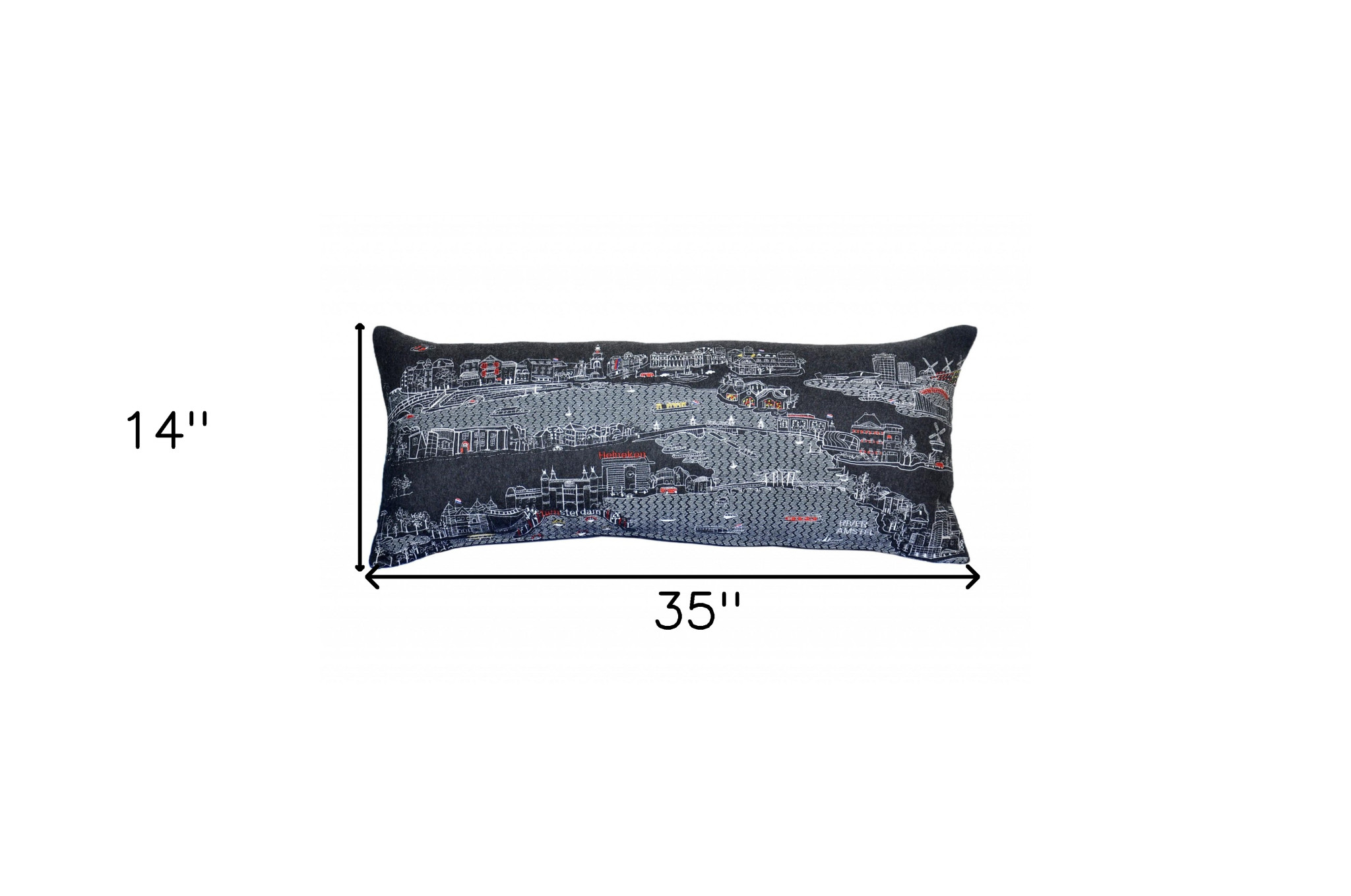 14" X 35" Black Gray and White Hometown Pride Wool Lumbar Throw Pillow