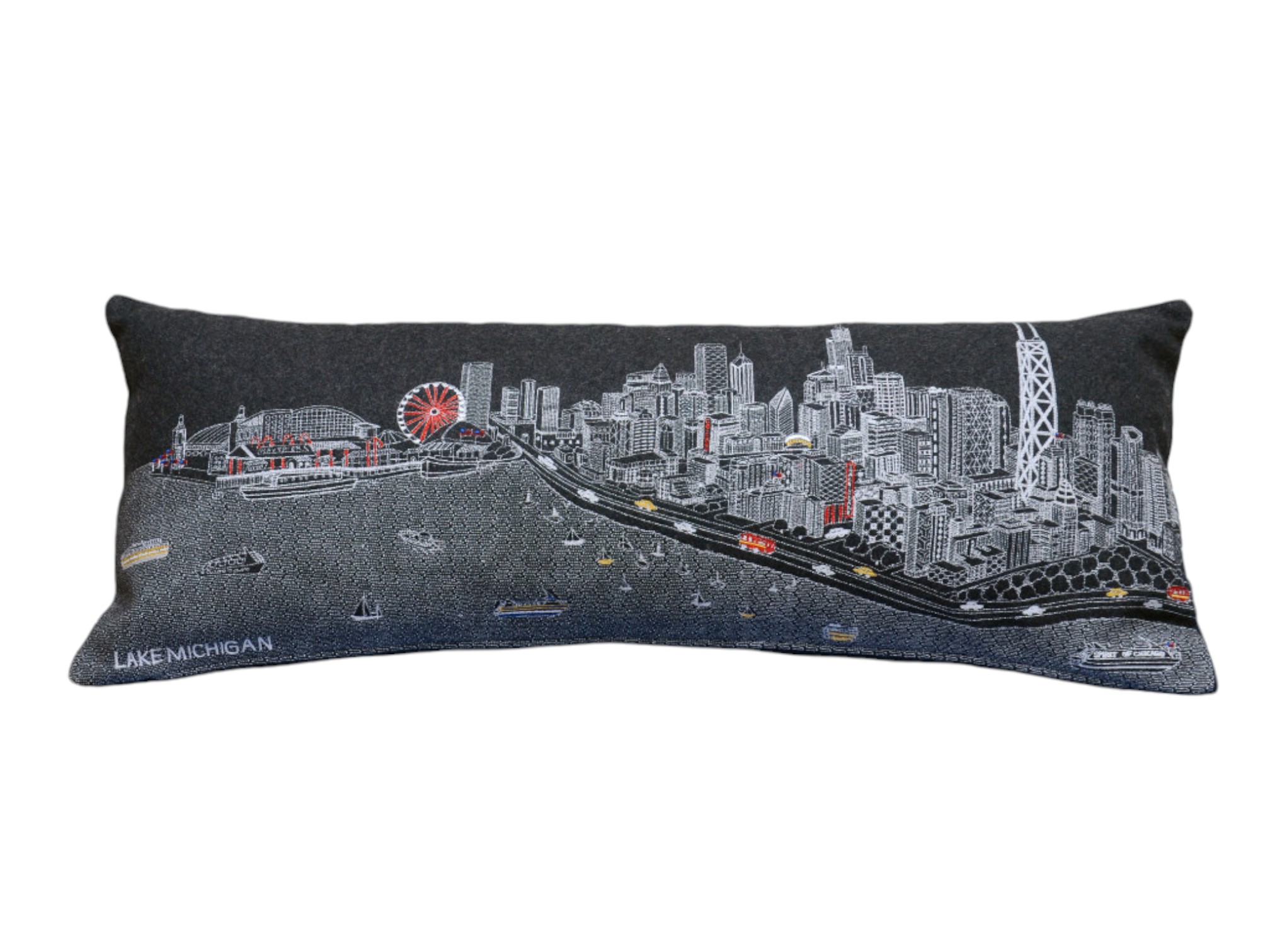 14" X 35" Black Gray and White Hometown Pride Wool Lumbar Throw Pillow