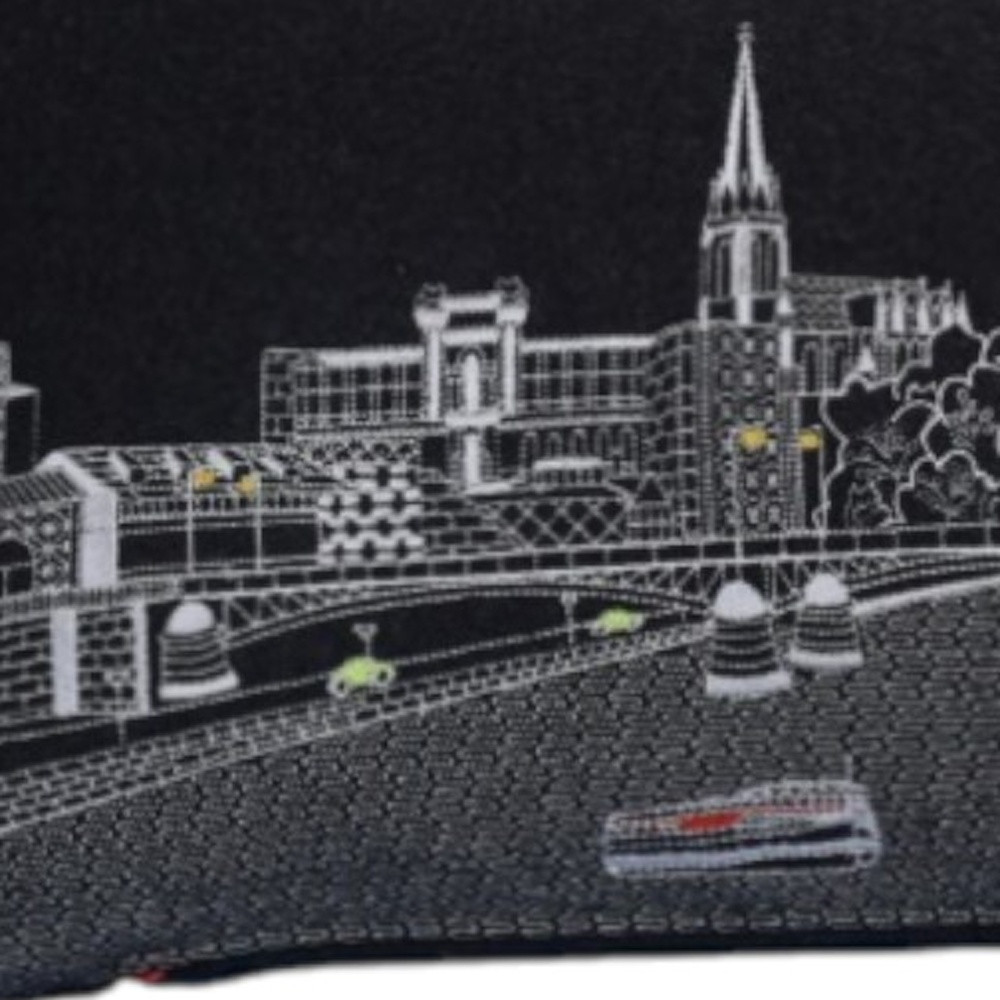 14" X 35" Black Gray and White Hometown Pride Wool Lumbar Throw Pillow