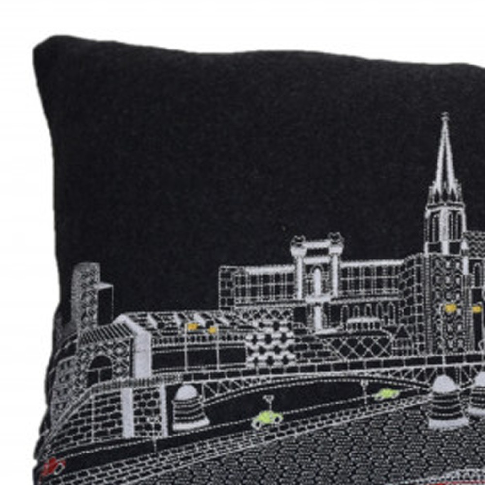 14" X 35" Black Gray and White Hometown Pride Wool Lumbar Throw Pillow