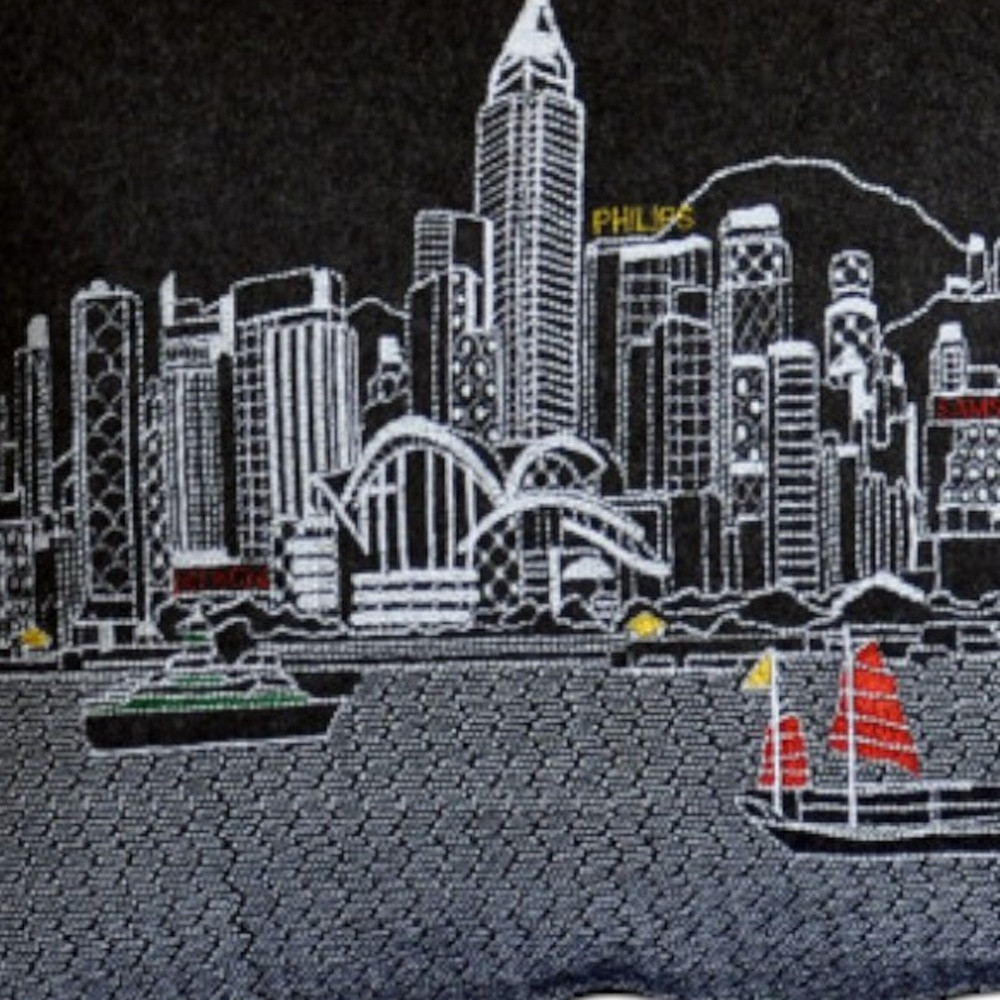 14" X 35" Black Gray and White Hometown Pride Wool Lumbar Throw Pillow