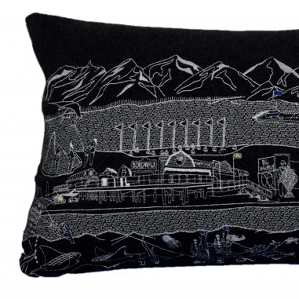 14" X 35" Black Gray and White Hometown Pride Wool Lumbar Throw Pillow