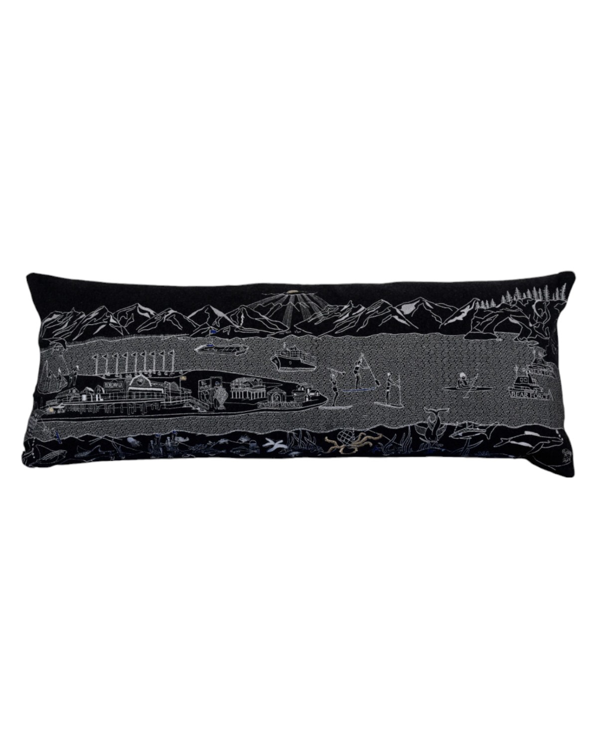 14" X 35" Black Gray and White Hometown Pride Wool Lumbar Throw Pillow