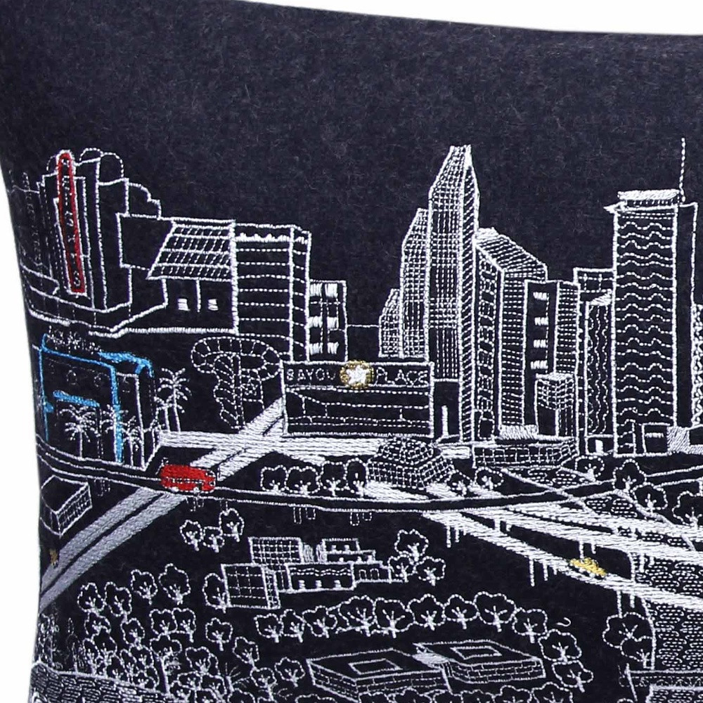 14" X 35" Black Gray and White Hometown Pride Wool Lumbar Throw Pillow