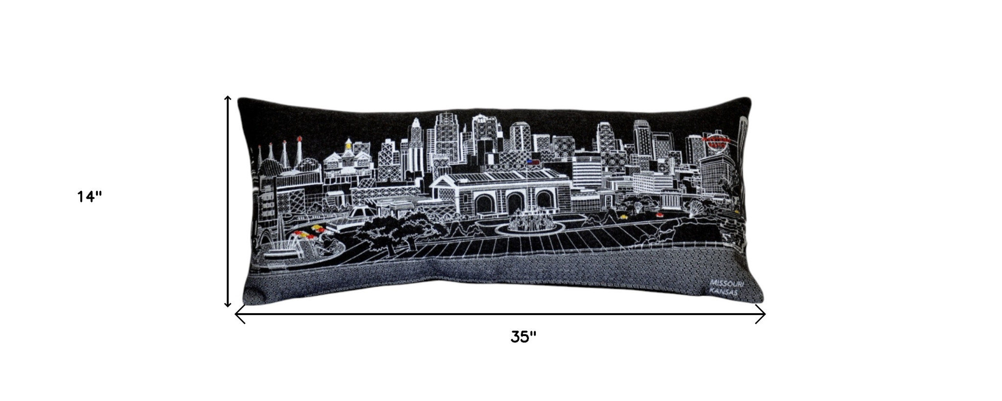 14" X 35" Black Gray and White Hometown Pride Wool Lumbar Throw Pillow