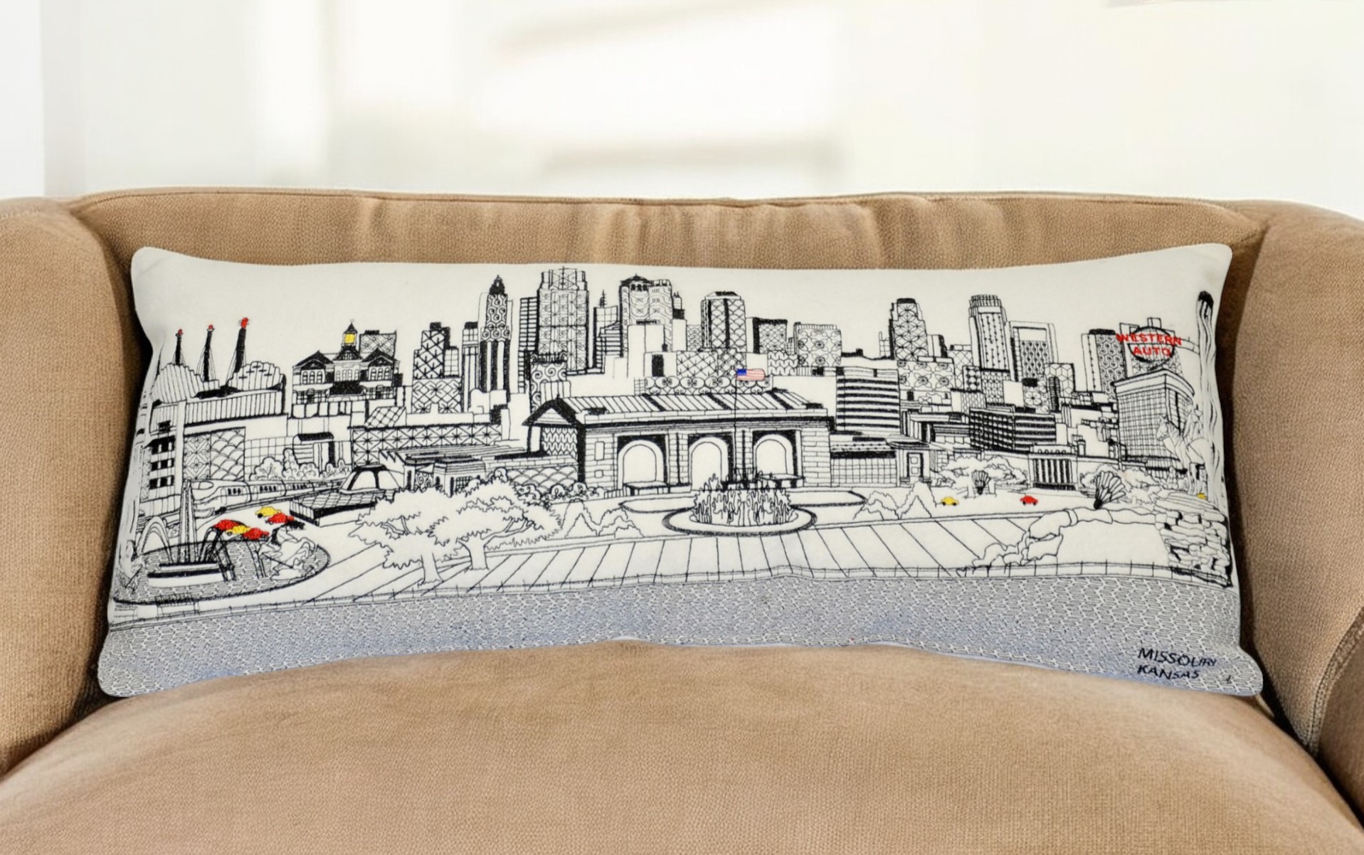 14" X 35" Cream Hometown Pride Wool Lumbar Throw Pillow