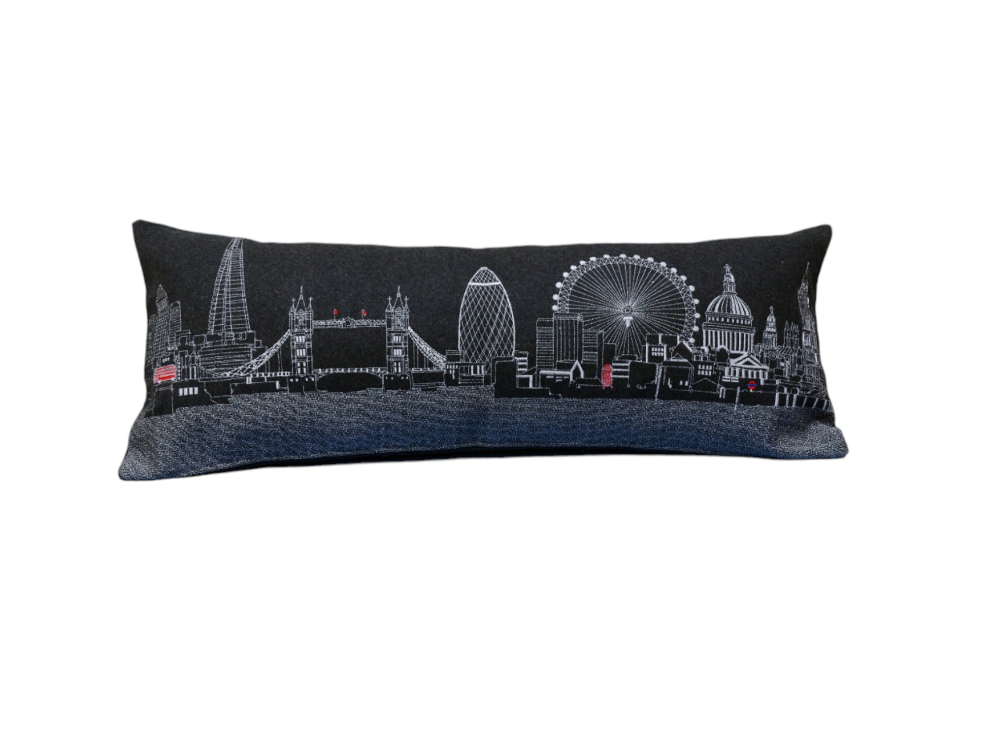 14" X 35" Black Gray and White Hometown Pride Wool Lumbar Throw Pillow