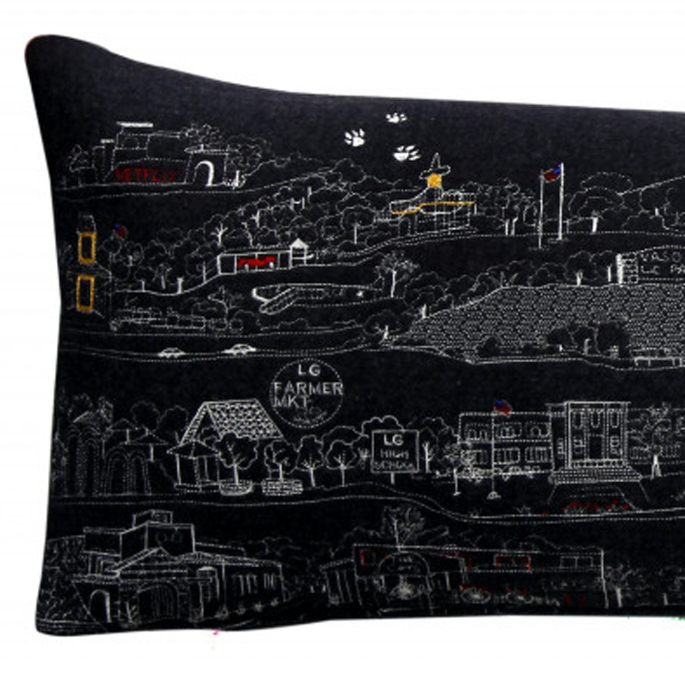 14" X 35" Black Gray and White Hometown Pride Wool Lumbar Throw Pillow