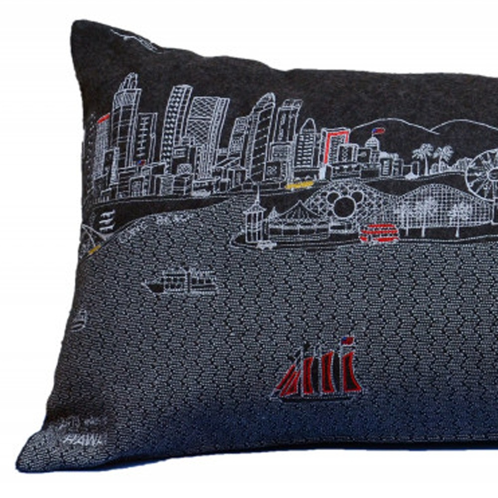 14" X 35" Black Gray and White Hometown Pride Wool Lumbar Throw Pillow