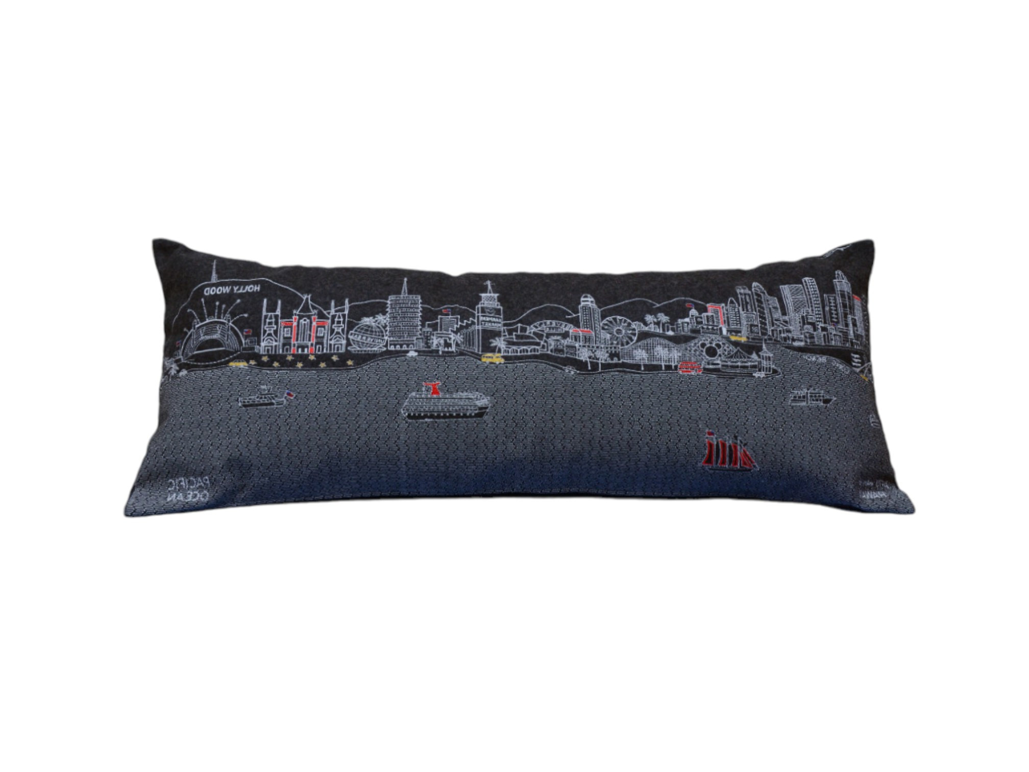 14" X 35" Black Gray and White Hometown Pride Wool Lumbar Throw Pillow