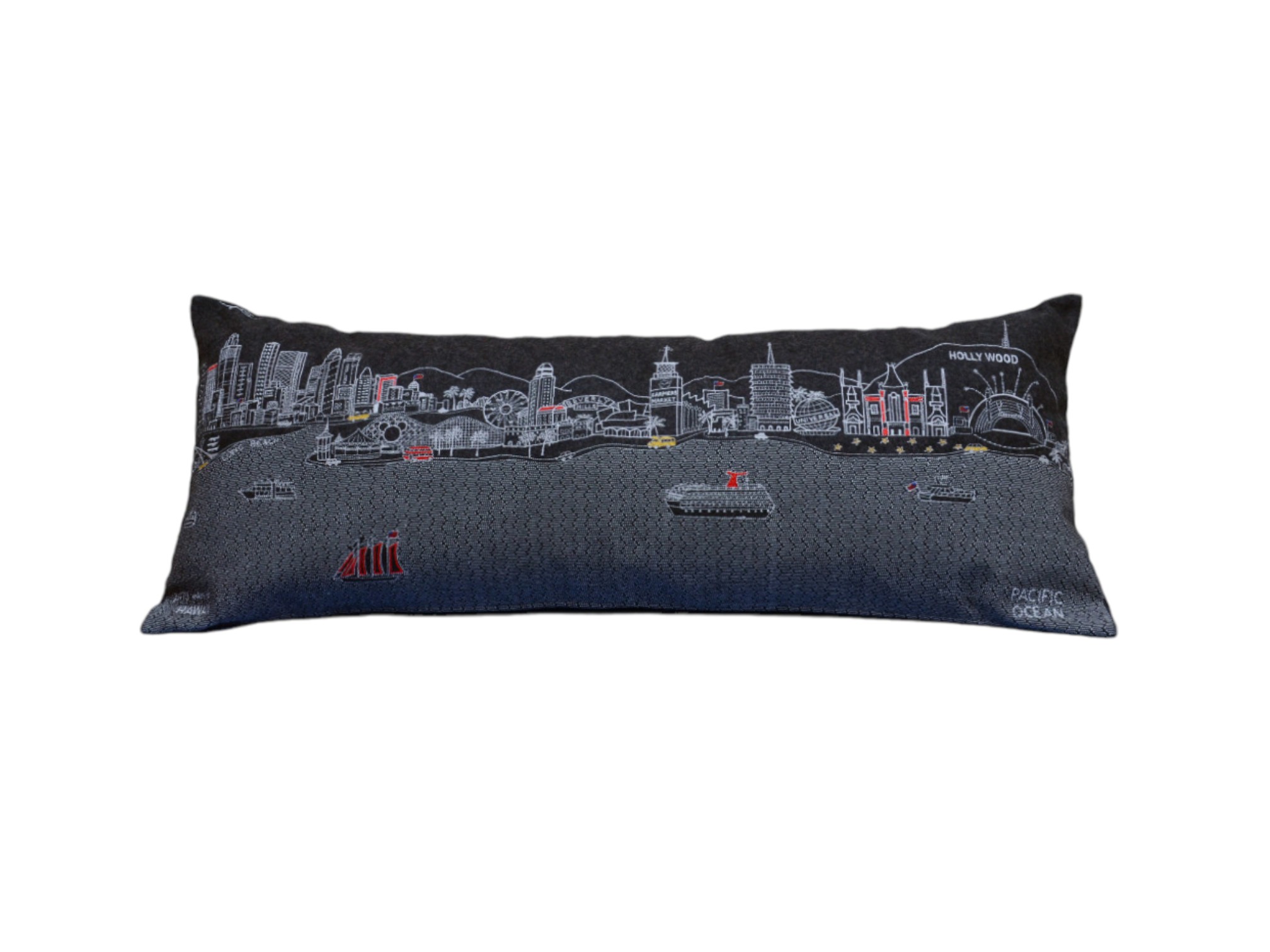 14" X 35" Black Gray and White Hometown Pride Wool Lumbar Throw Pillow