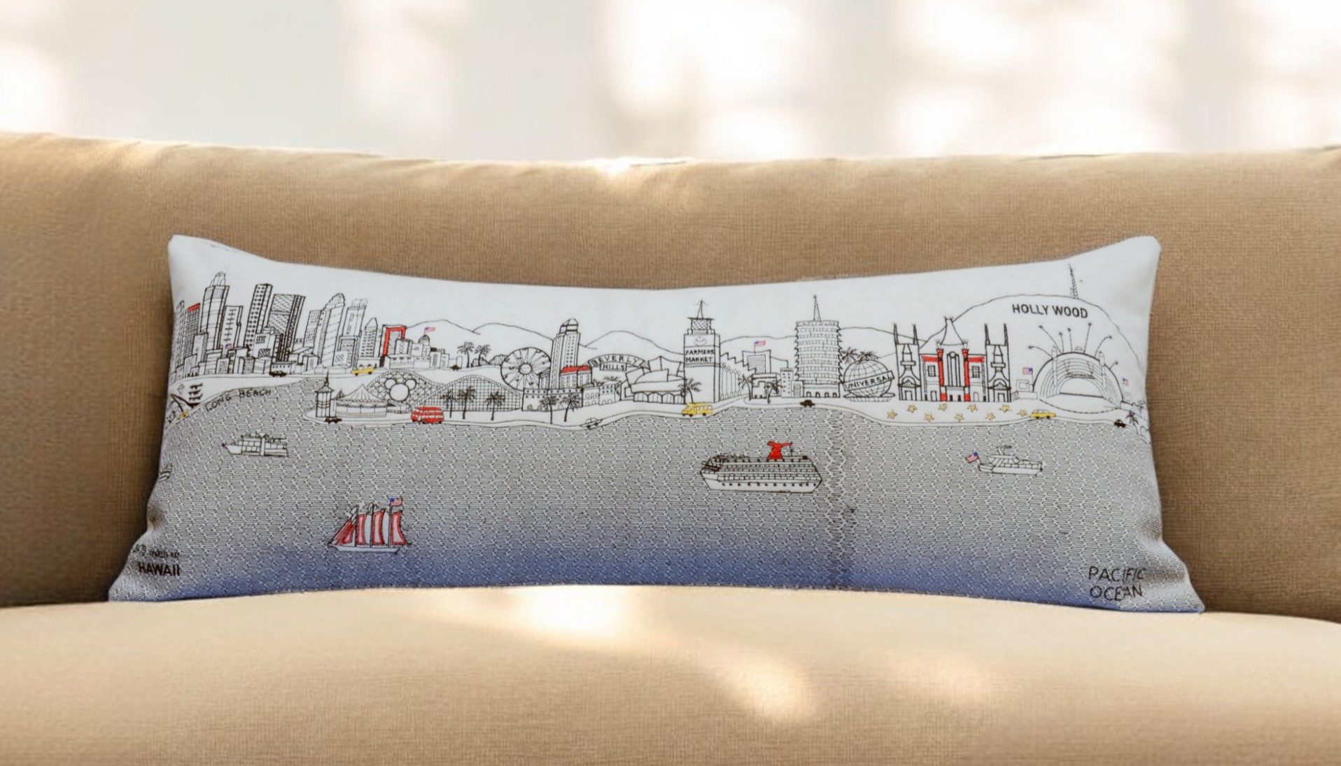 14" X 35" Cream Hometown Pride Wool Lumbar Throw Pillow