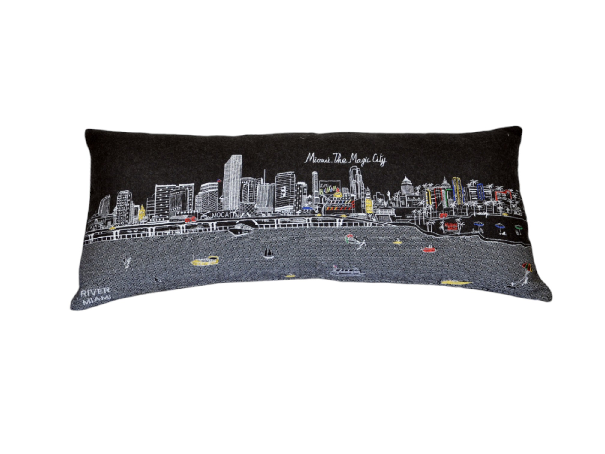 14" X 35" Black Gray and White Hometown Pride Wool Lumbar Throw Pillow