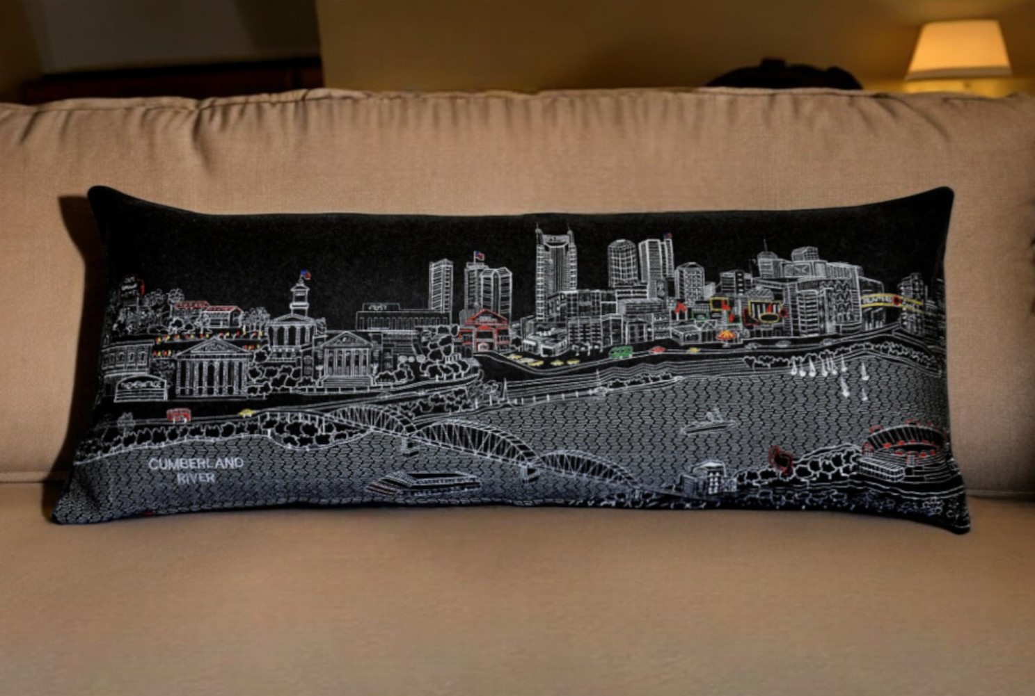 14" X 35" Black Gray and White Hometown Pride Wool Lumbar Throw Pillow
