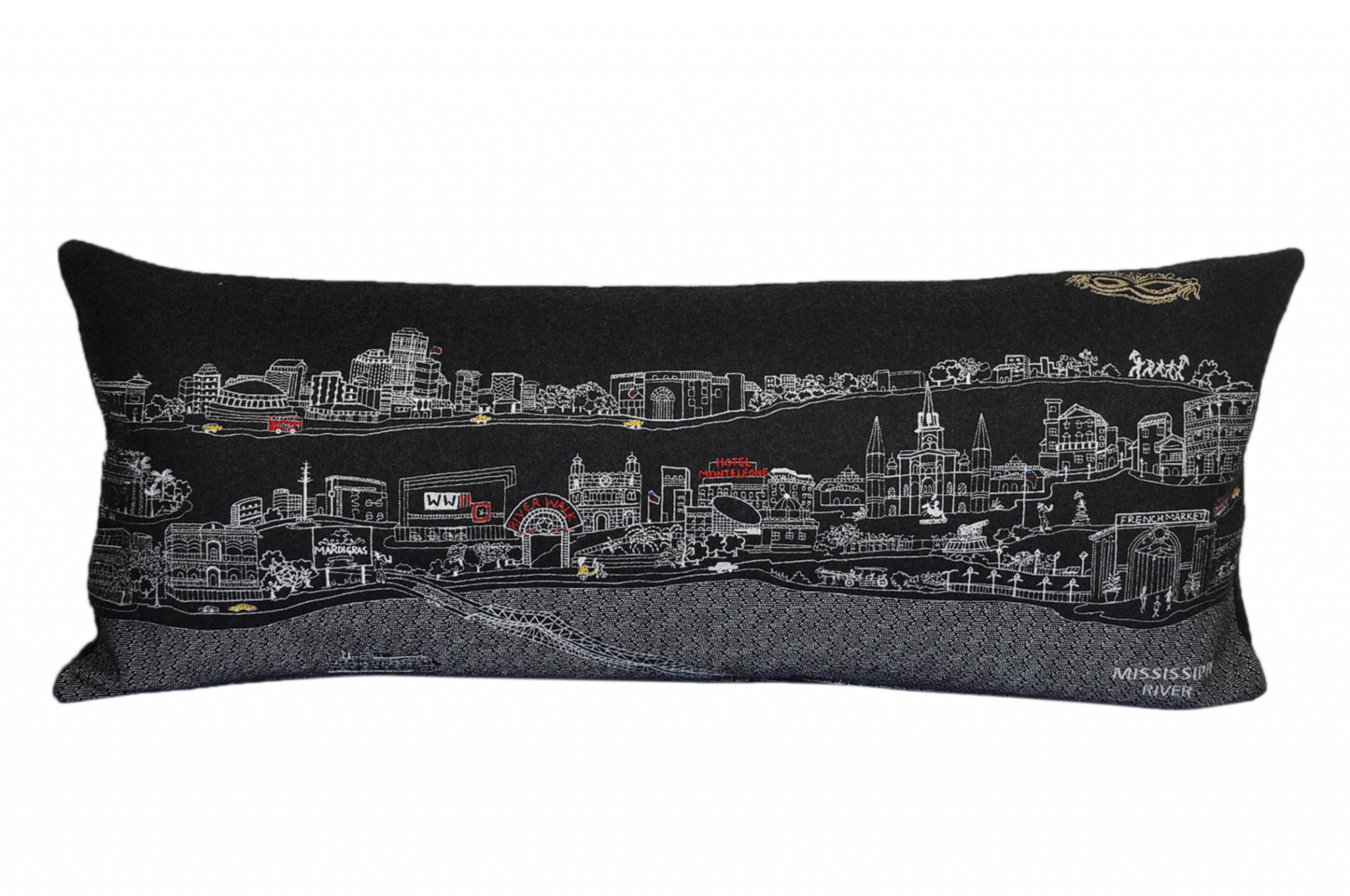 14" X 35" Black Gray and White Hometown Pride Wool Lumbar Throw Pillow