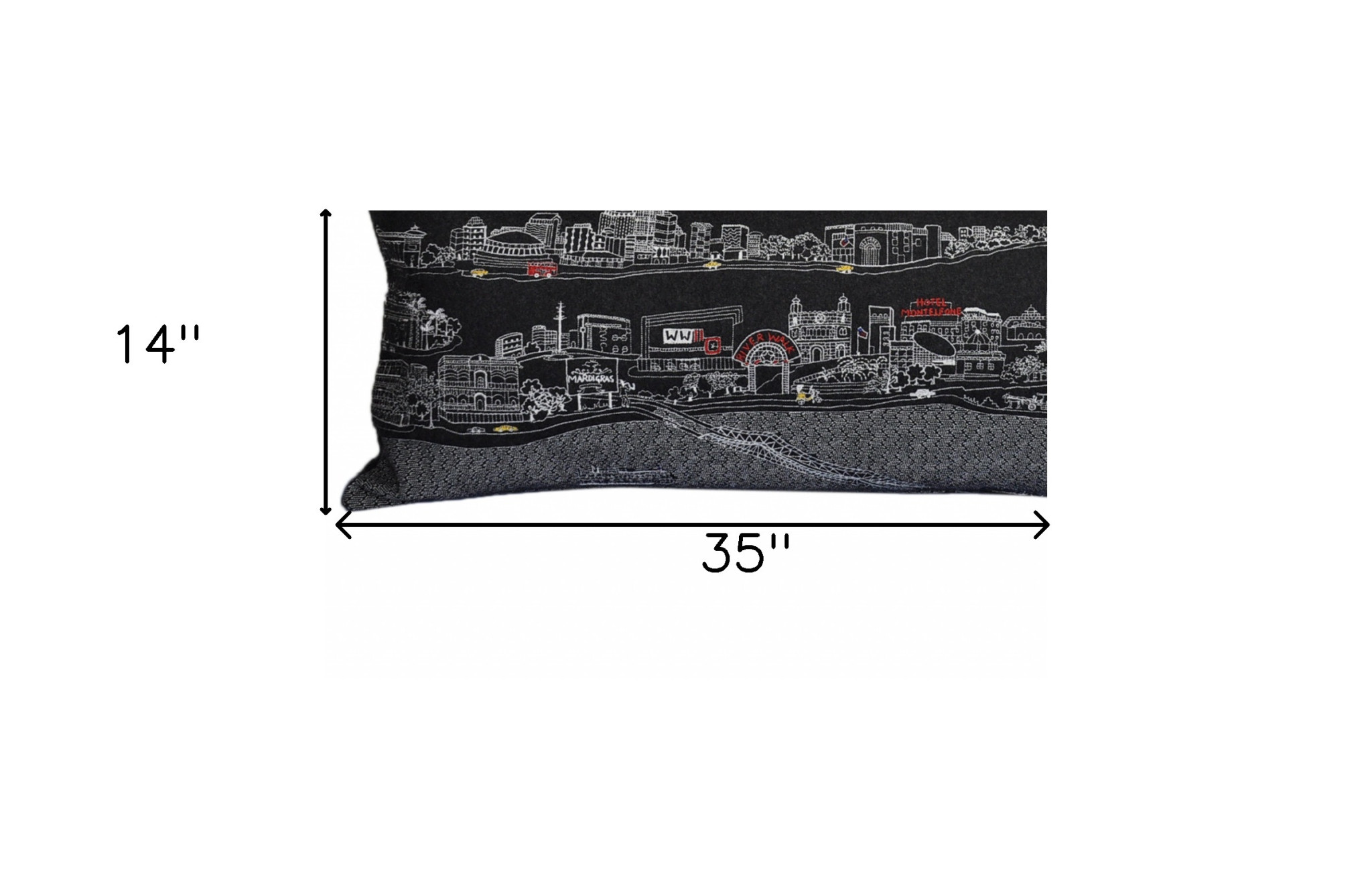 14" X 35" Black Gray and White Hometown Pride Wool Lumbar Throw Pillow