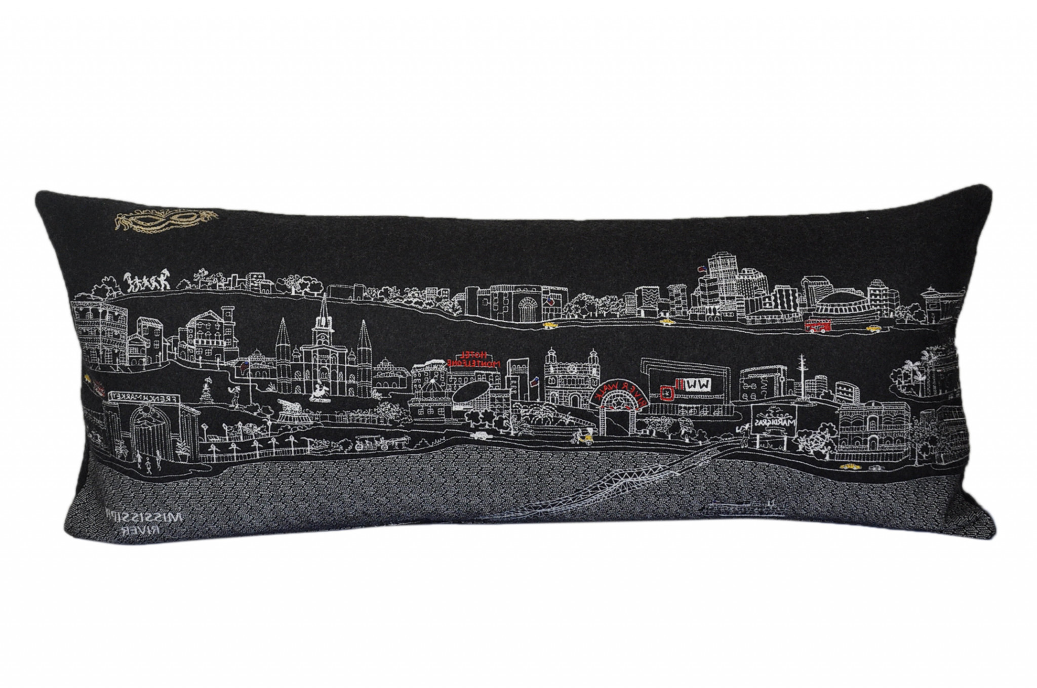 14" X 35" Black Gray and White Hometown Pride Wool Lumbar Throw Pillow