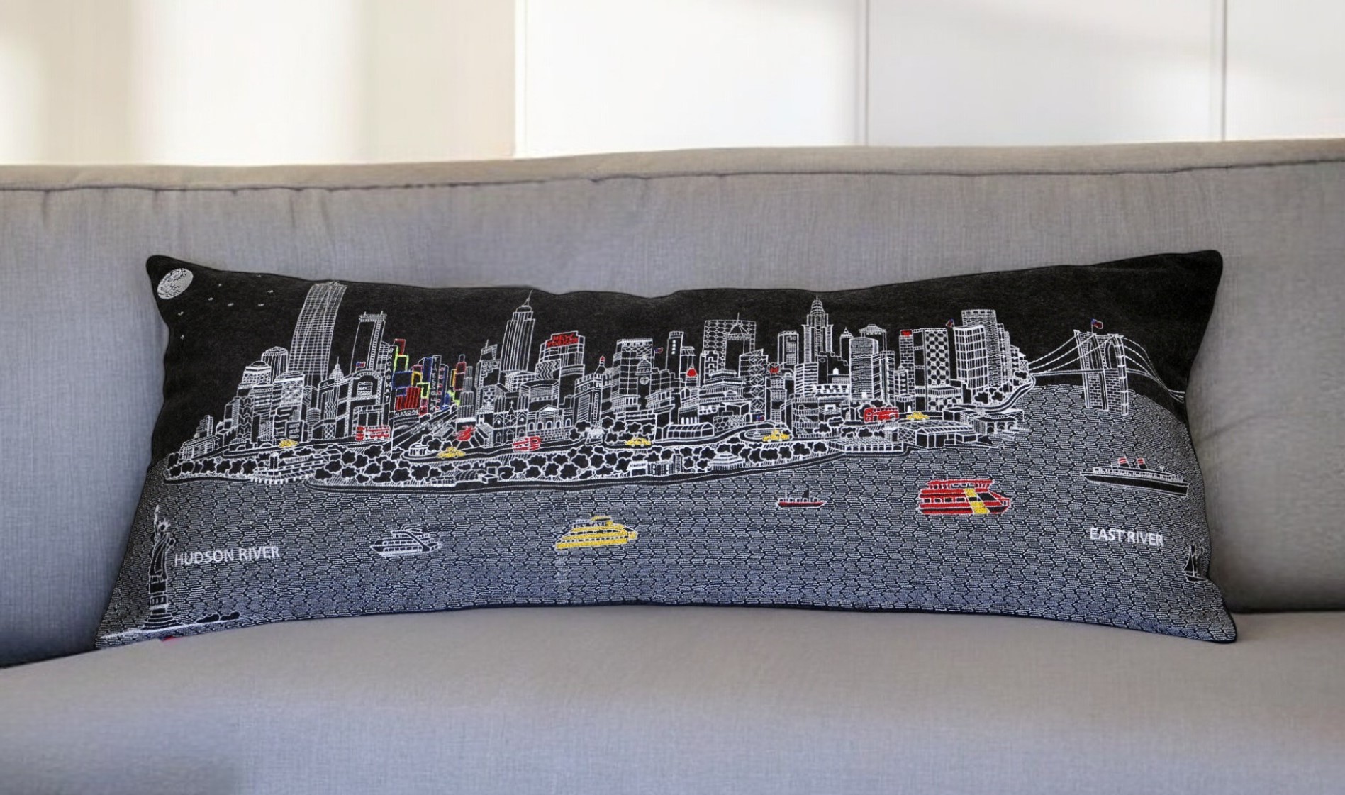 14" X 35" Black Gray and White Hometown Pride Wool Lumbar Throw Pillow