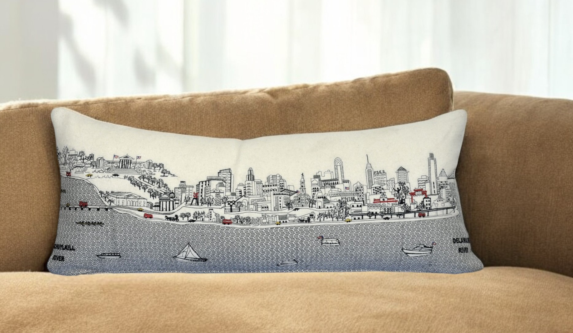 14" X 35" Cream Hometown Pride Wool Lumbar Throw Pillow