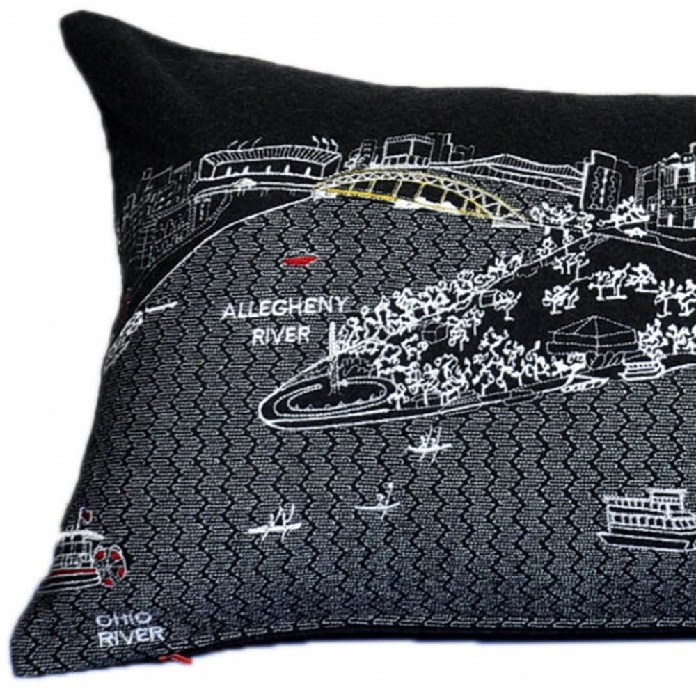 14" X 35" Black Gray and White Hometown Pride Wool Lumbar Throw Pillow