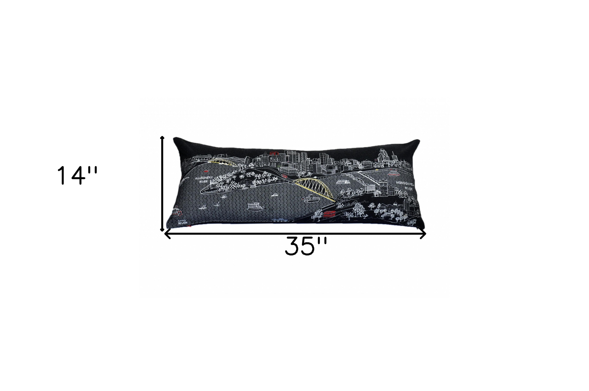 14" X 35" Black Gray and White Hometown Pride Wool Lumbar Throw Pillow