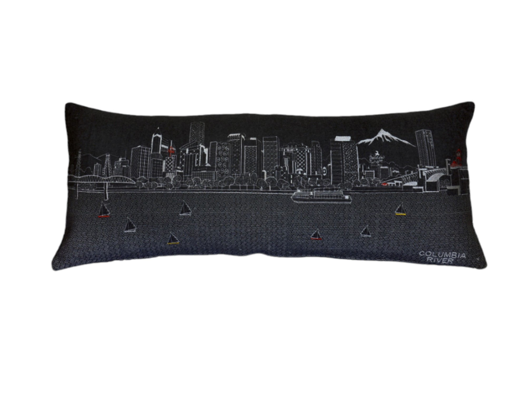 14" X 35" Black Gray and White Hometown Pride Wool Lumbar Throw Pillow